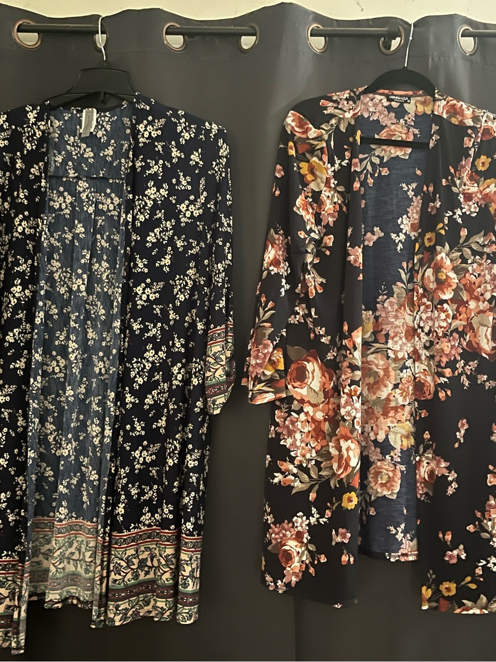 Floral Open-Front Kimono Jacket - Navy